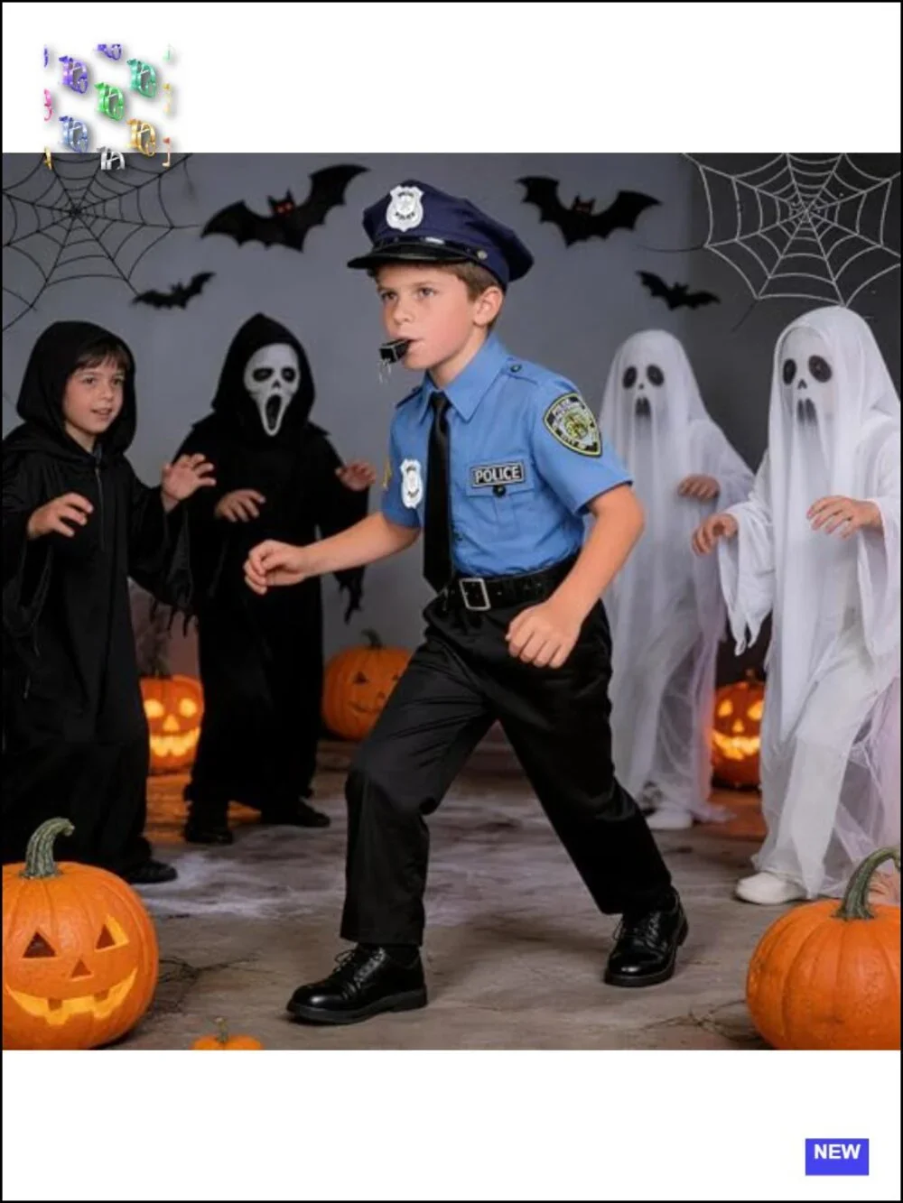 Kids Police Officer Costume Boys Cop Outfit Pretend Play Dress Up with Hat